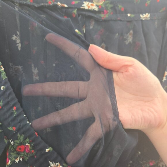 Vintage SK & Company Navy Floral Side Button Pleating Elastic Waist Skirt 16W - Picture 7 of 9